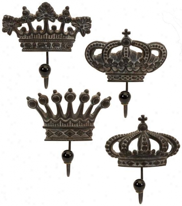 Regent's Crown Hooks - Set Of 4, Brown