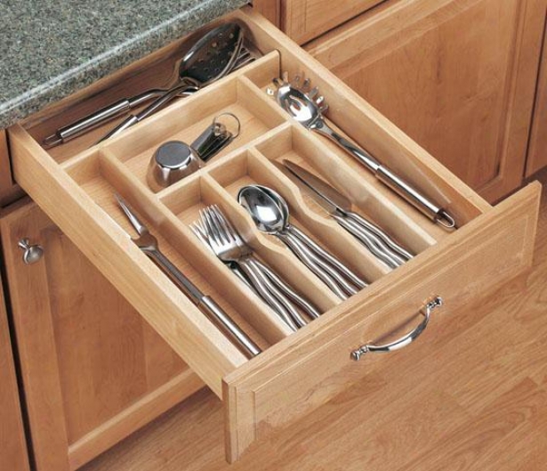 "rev-a-shelf Trim-to-fit Wood Cutlery Organizer - 2.5h X14w X 22"", Ivory"