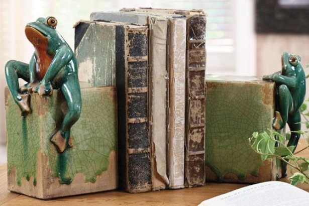 Ribbit Bookends - Stud Of 2 - 5.5x5.5, Green