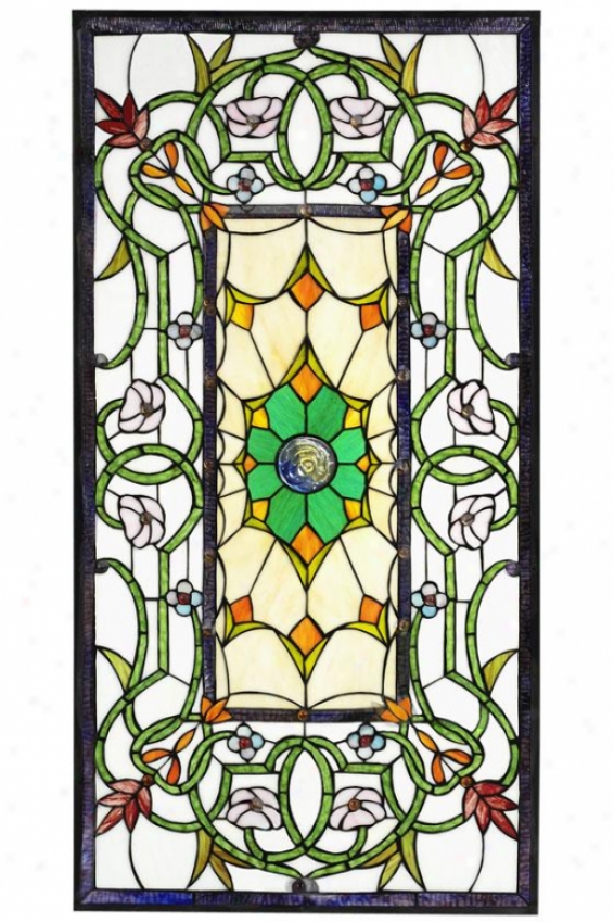 "richmond Stained Art Glass Window Panel Large Rectangle - 40""hx20""w, Burgundy"