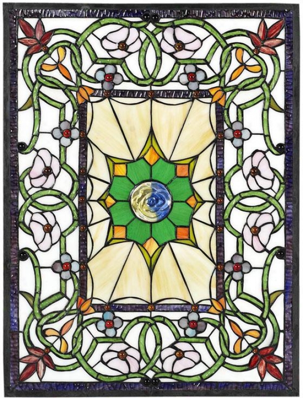 "richmond Stained Art Glass Window Panel Medium Rectangle - 24""hx18""w, Burgundy"