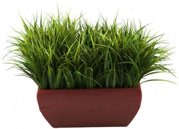 "river Grass In Square Wooden Pkanter - 13""hx16""w, Green"