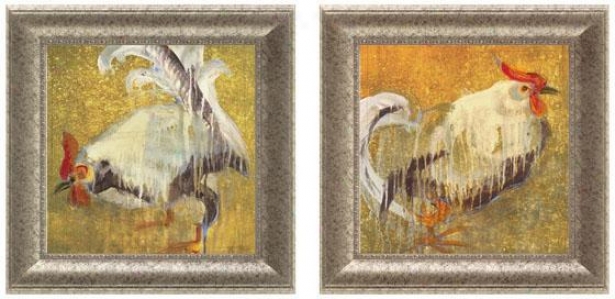 Rooster Framed Wall Art - Set Of 2 - Set Of Two, White