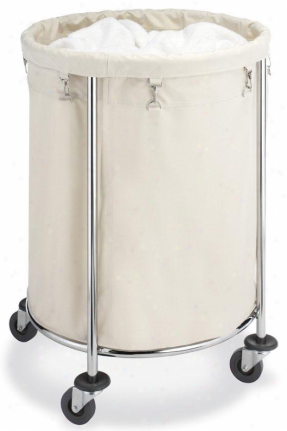 "round Commercial Clothes Laundry Hamper - 32""hx24""rounnd, Beige/chrome"