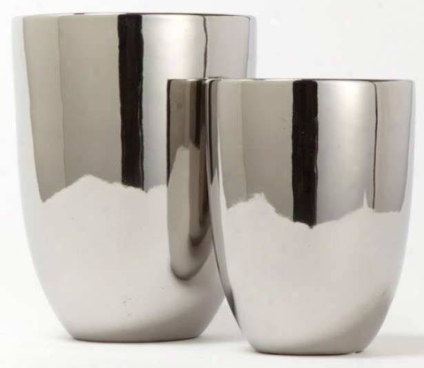 Round Silver Vases - Attitude Of 2 - Set Of Two, Silver