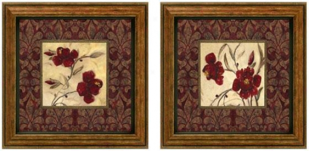 Ruby Red Framed Wall Art - Set Of 2 - Regulate Of Two, Burgundy