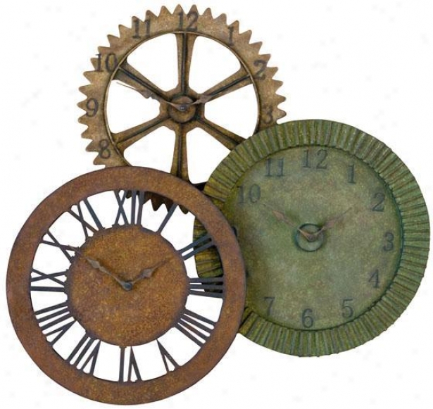 "rustic Gears Metal Clock - 33""hx35""w, Dstrssdmultitns"