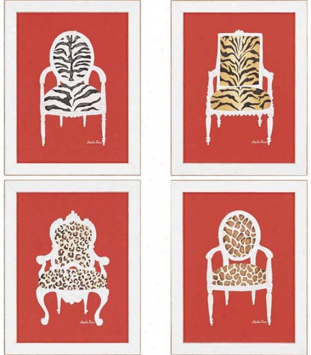 Safari Chairs Wall Art - Set Of 4 - Set Of 4, Red