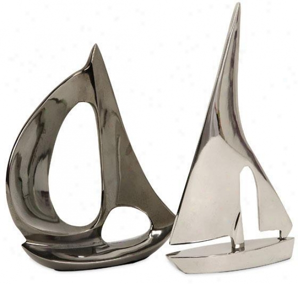 Sailboat Statues - Fix Of 2 - Set Of 2, Silver