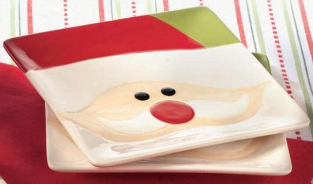 Santa Appetizer Plates - Set Of 4 - Set Of Foi5, Red