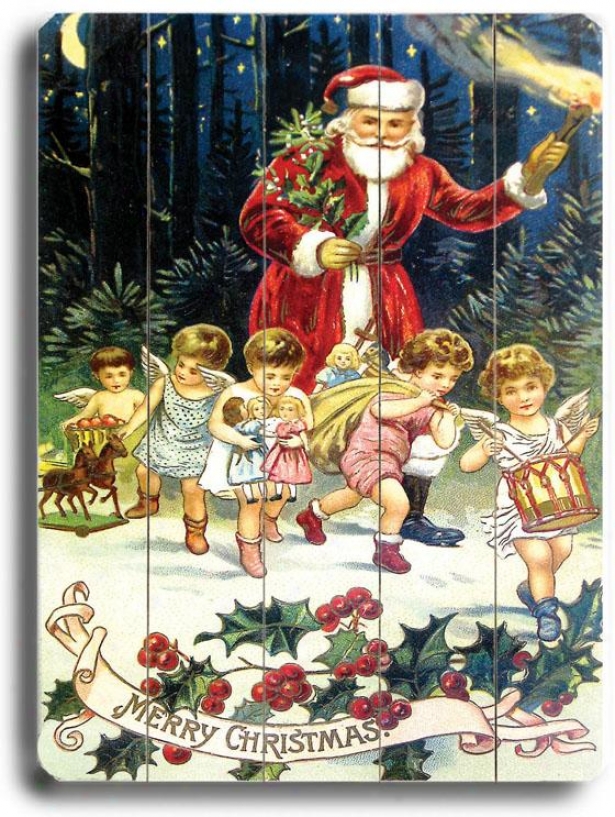 "santa Claus With Dancing Angels Art - 9""hx12""w, Holiday Multi"