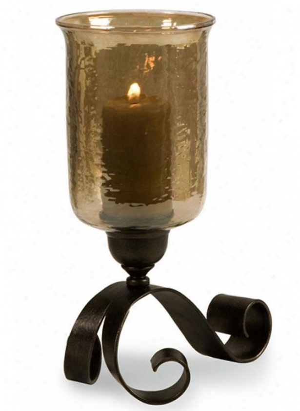 Flourish Base Hurricane Candleholder - Large, Bronze