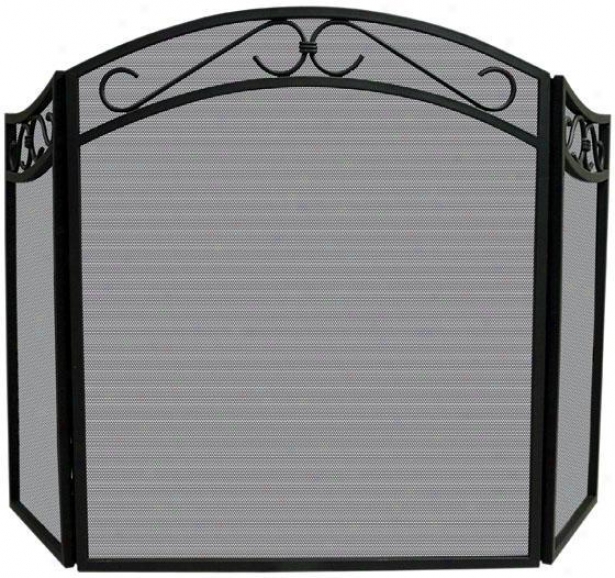 "Flourish Tri-fold Fireplace Screen - 31""hx51.5""w, Black"