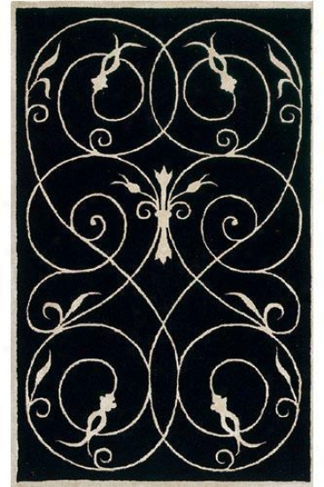 "scrolls Area Rug - 5'9"" Round, Black"