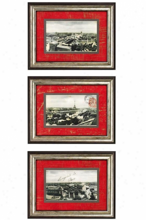 "souvenir De Paris Framed Wall Art - Set Of 3 - 16""hx21""w, Red"