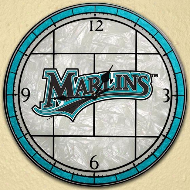 Sports Team Mlb Stained Art Glass Window Panel Clock - Mlb Teams, Florida Marlins