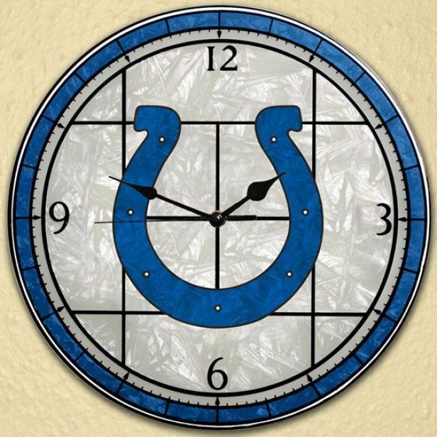 Sports Team Nfl Stained Art Glass Window Panel Clock - Nfl Teams, Indianapl Colts