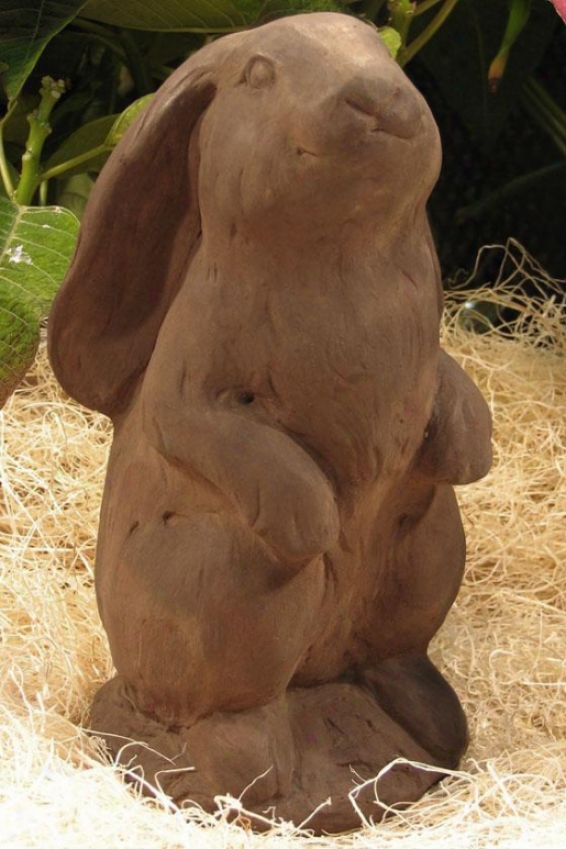 Standing Lop-ear Bunny Statue - 9.75hx5wx5.25d, Brown Wood