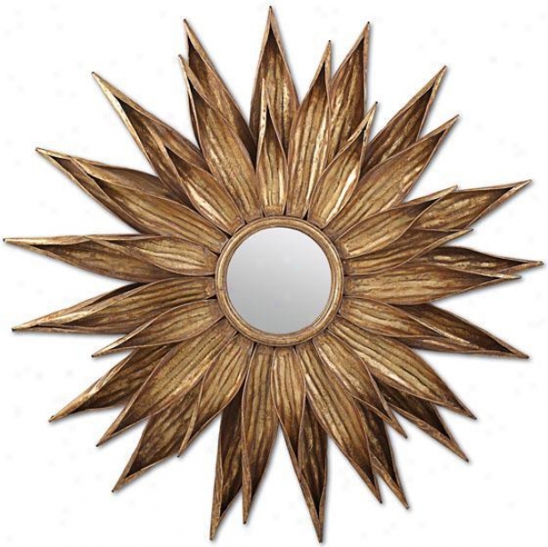 "sunflower  Antiqued Gold Wall Mirror - 34.5""d, Gold"