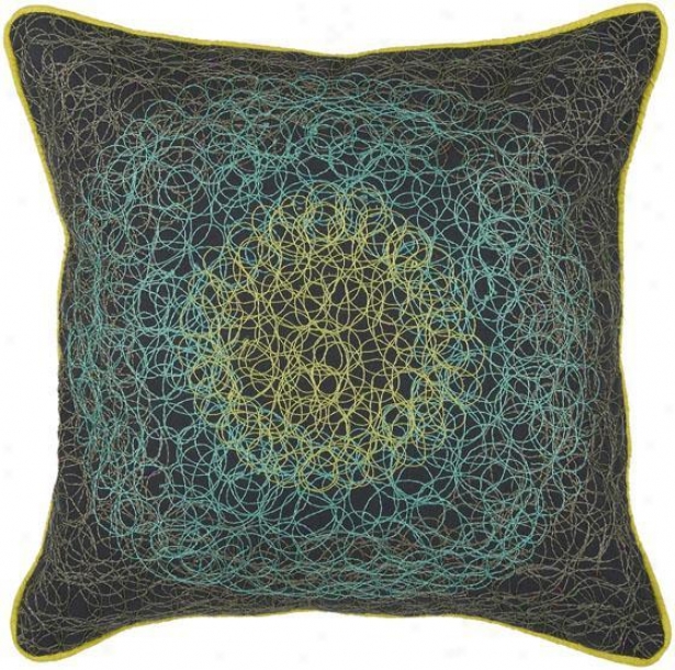 "swirls Pillow - 18"" Square, Navy/turquoise"