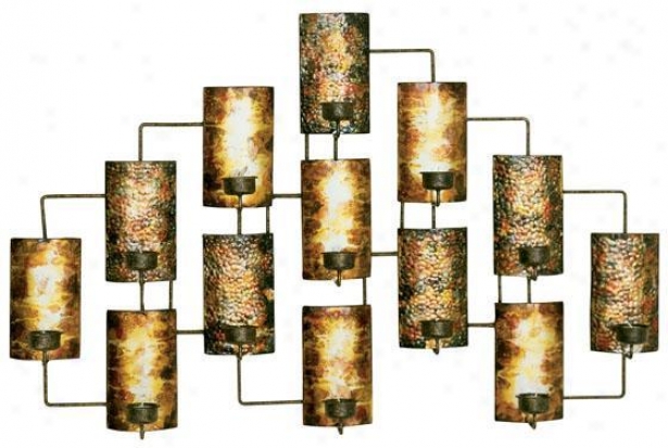 "tealight Candleholders Wall Art - 21.5""hx34.5""w, Golden"