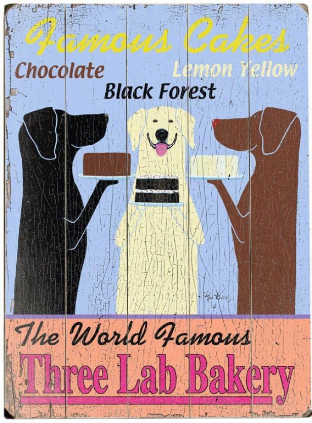 "the World Famous Three Lab Bakery Wooden Sign - 20""hx14""w, Blue"