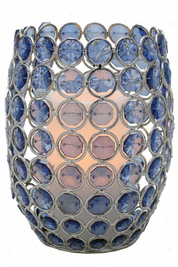 "tiara Beaded Flameless Hurricane Candle - 7.5h X 5.5w"", Blue"