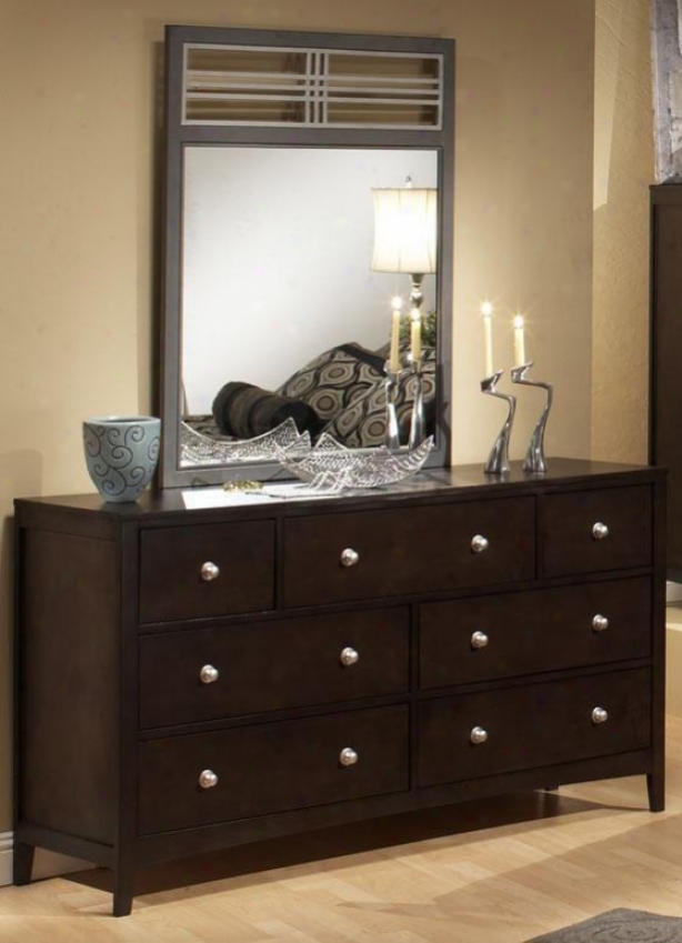 Tiburon Dresser With Wood And Metal Mirror - Set, Coffee Brown