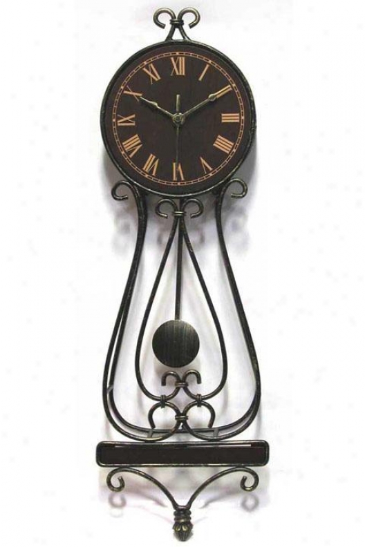 Clock - Classic Wrought Iron Penculum Wall Clokc - Wall, Black Iron