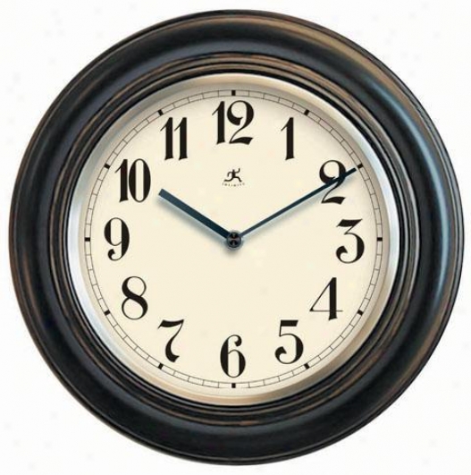 "timepiece - Wood Wall Clock W/metal Bezel - 11.5""d, Antique Lacquer"