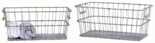 Tin Baskets - Set Of 2 - 19.25x11, Silvery