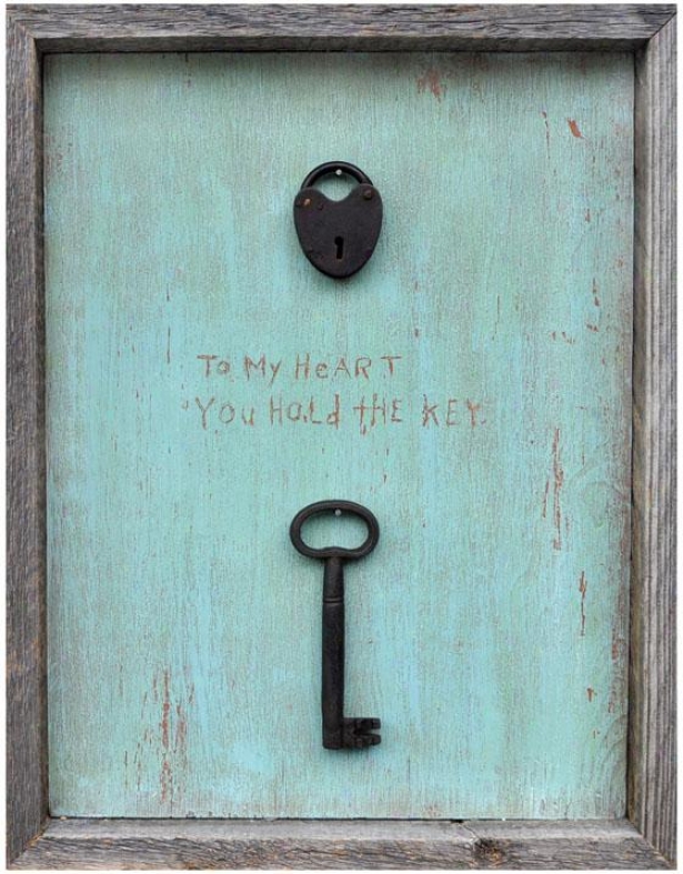 "to My Heart You Hold The Key Wooden Sign - 19 X 15"", Blue"