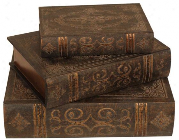 Traditional Book Boxes - Set O f Three, Brown