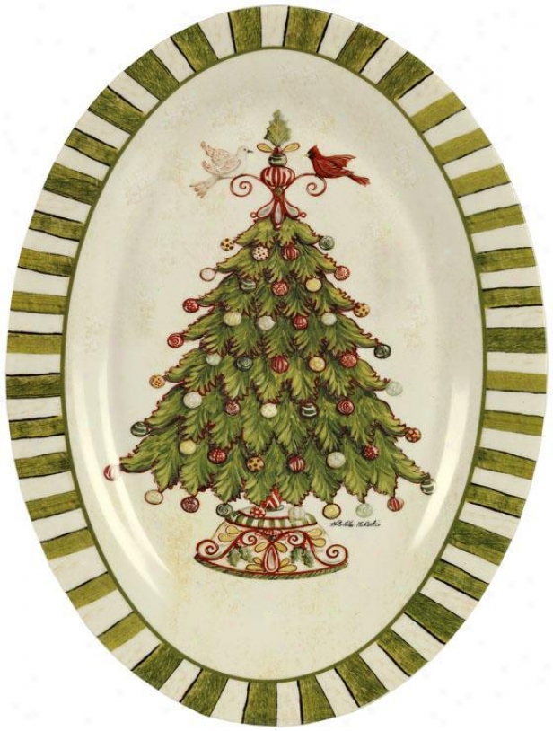 "traditional Ceramic Oval Platter - 14""x9"" Oval, Green"