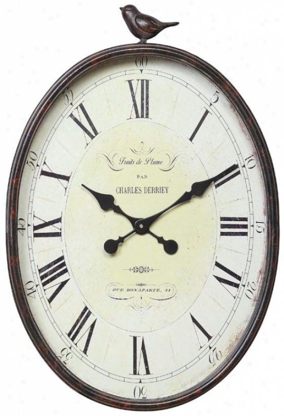 "traits De Plume Wall Clock With Bird - 16.88x3x25.25"", Brown"