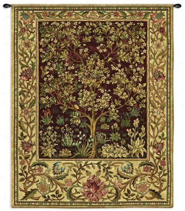 "tree Of Lfe Ii Tapestry - 71""hx53""w, Brick Red"