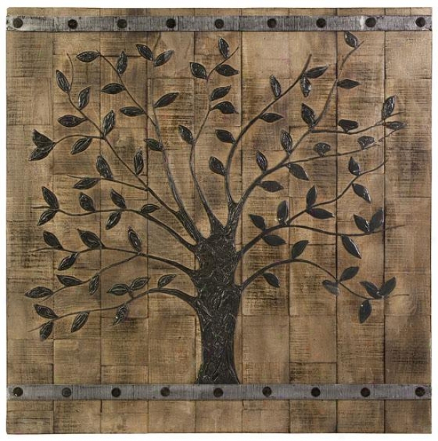 "tree Of Life Wood Wall Array - 36"" Square, Beige"