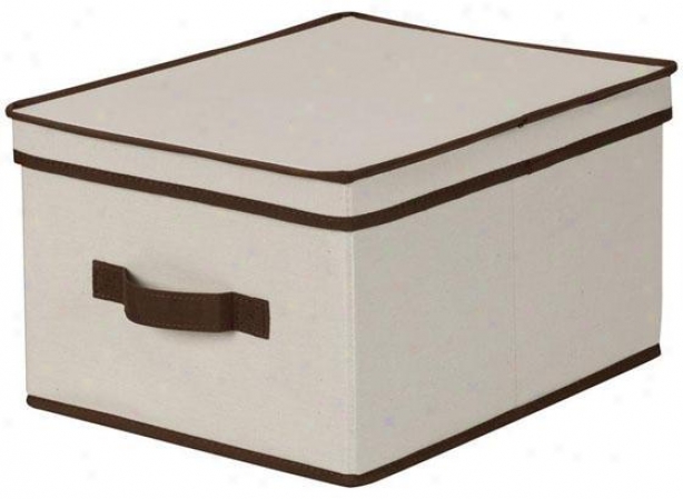 Trimmed Canvas Storage Box Upon Lid - Large, Brown