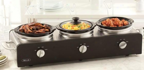 "triple Slow Cooker Buffet & Server - 8""hx12""wx32""d, Gentle"