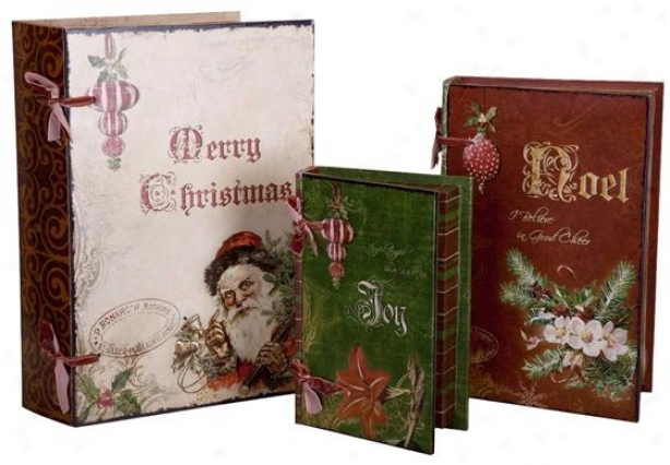 "vintage Chrristmas Book Box - Set Of 3 - 15""hx10""w, Red"