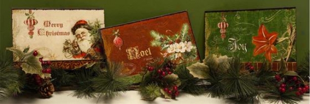 "vintage Christmas Plaques - Set Of 3 - 5.25""hx7""w, Red"