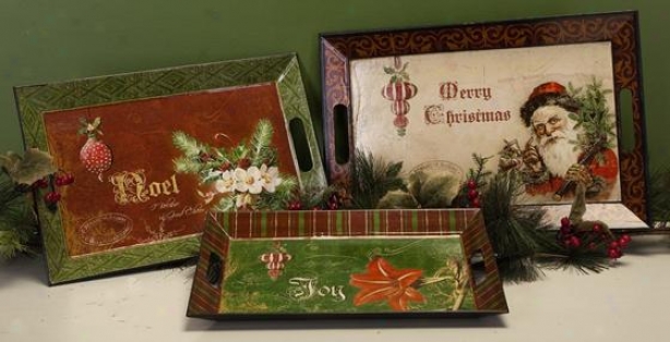 "vintage Christmas T5ays - Set Of 3 - 8""hx12""w, Red"
