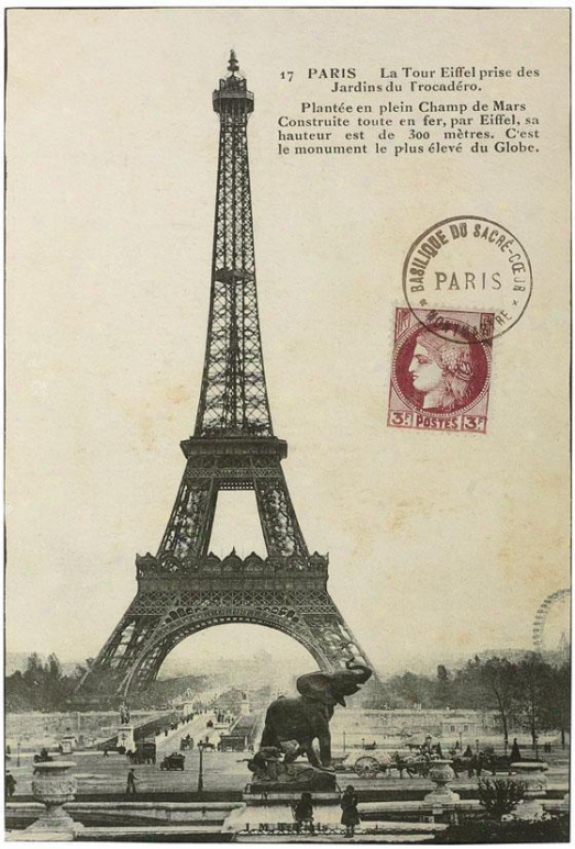 "vintage Eiffel Tower Wall Art - 36""hx24"", Ivory"