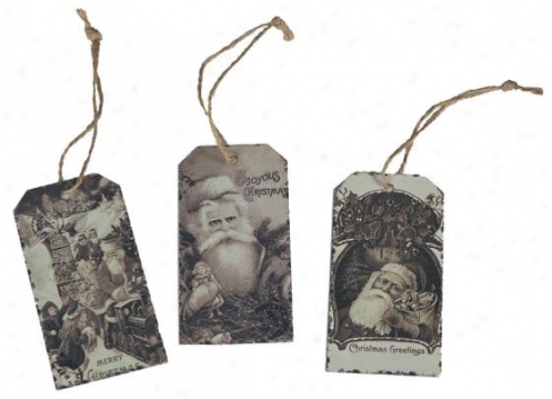 "vintage Gift Tags - Concrete Of 3 - 4""hx2""w, Santa"