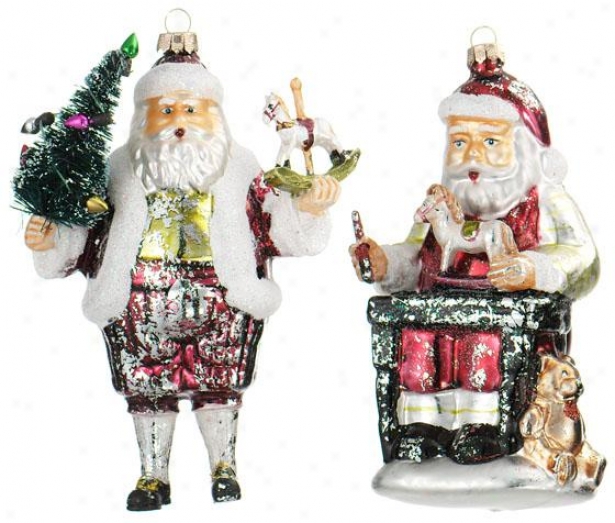 "vintage Santa Ornaments - Set Of 2 - 13""x6.5""x3.4, Multi"