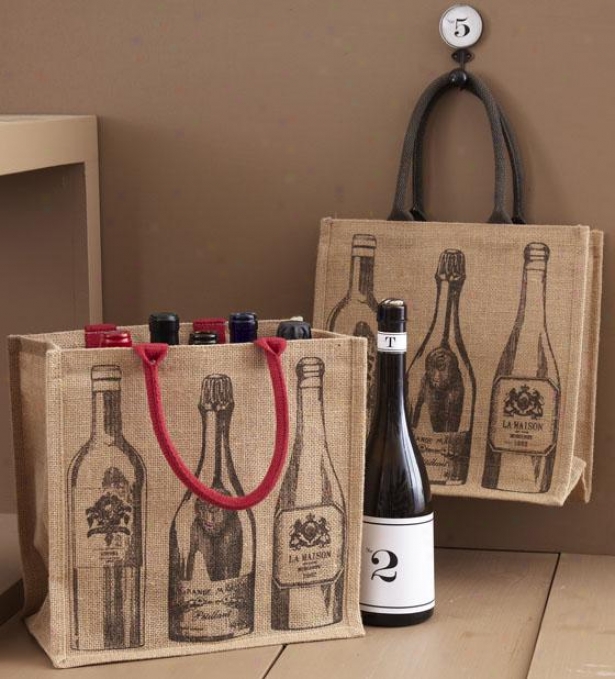 Viva Vino Bottle Totes - Set Of 2 - Set Of Two, Ivory