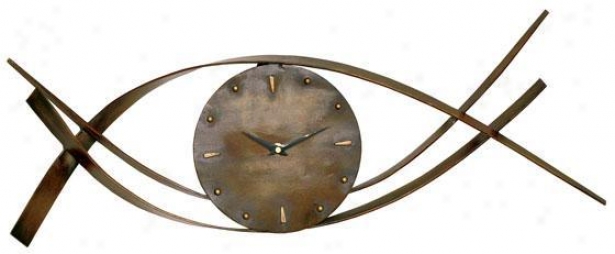 "waves Metal Wall Clock - 9""hx28""w, Brown Bronze"