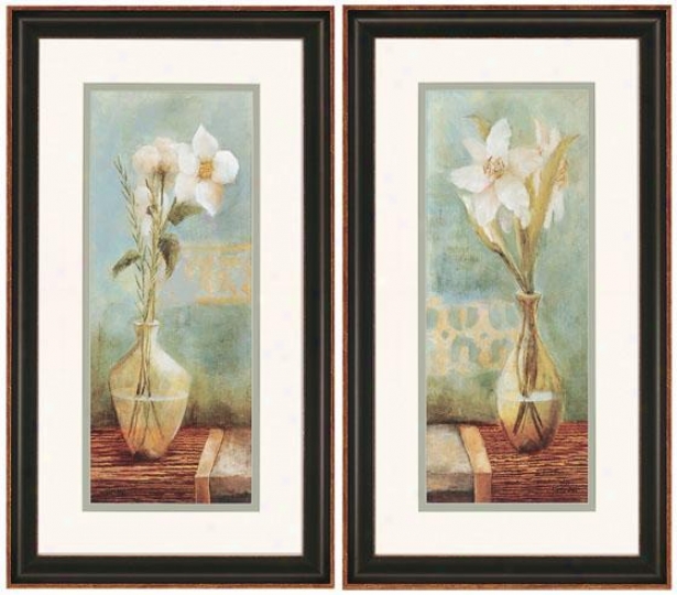 "white Flowers Wall Art - Set Of 2 - 28""hx16""w, Blue"