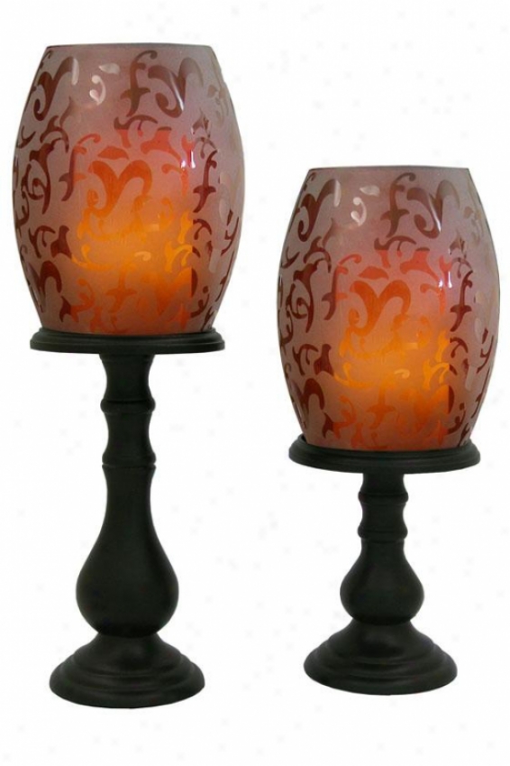 Willmington Flameless Hurricane Candle Set - Set Of Two, Crimson Red