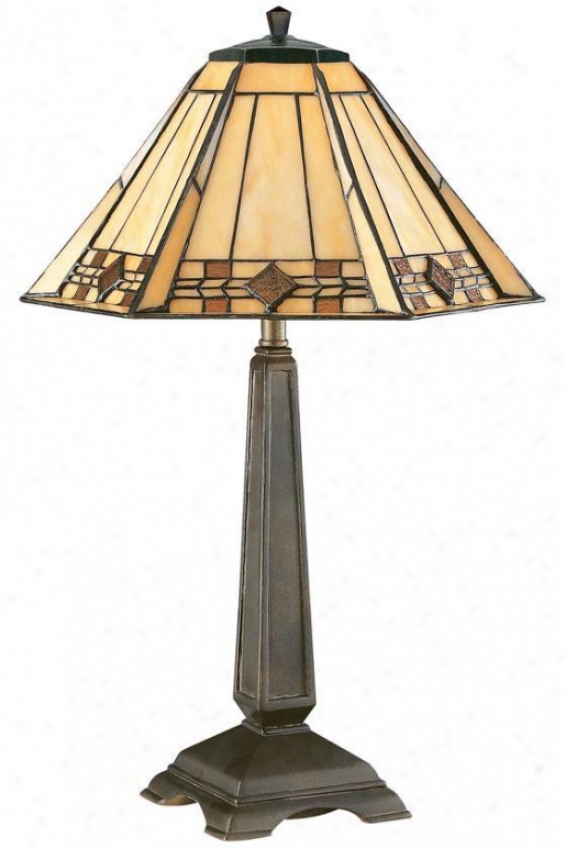 "willow Stained Practical knowledge Glasx Window Panel Portables Accent Lamp - 20""h, Bronze"